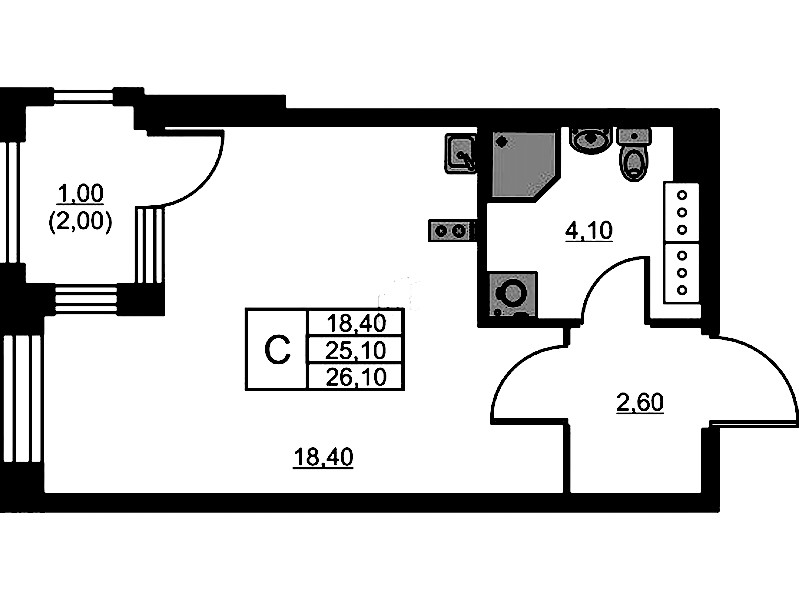 Квартира студия 26.1 м², 3/13 эт., ЖК «Тайм Сквер»